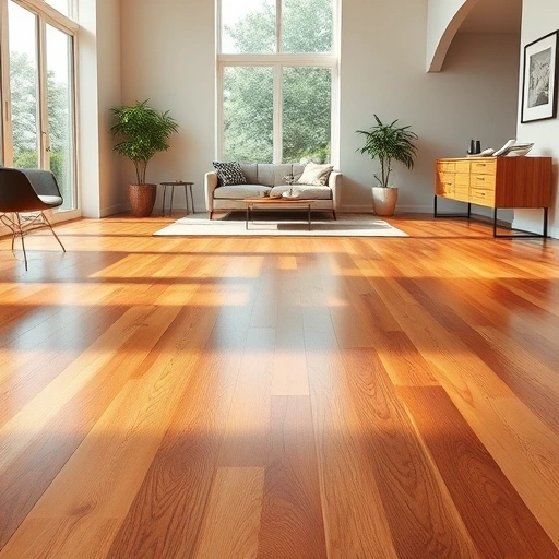 Polished hardwood floor in a modern Liberty Hill interior, showcasing rich tones and elegant décor.