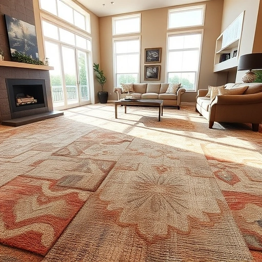 Completed carpet installation in a bright Liberty Hill living room showcasing rich textures and warm colors.