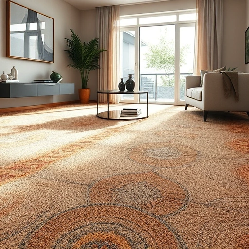 Completed carpet installation in Leander showcasing vibrant patterns and textures in a tastefully decorated room.