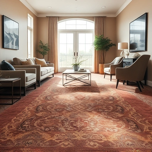 Completed carpet installation in Rollingwood TX showcasing rich colors, intricate patterns, and elegant furnishings.