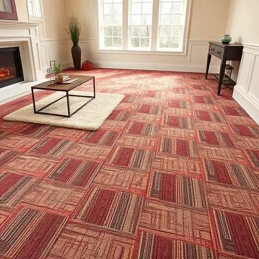 Completed carpet installation in Lago Vista featuring rich burgundy and beige patterns in a well-lit, elegant room.