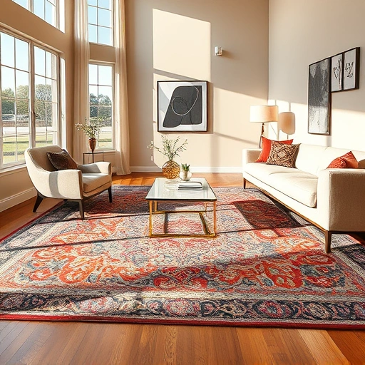 Completed carpet installation in a modern Round Rock living room with vibrant patterns and natural light.