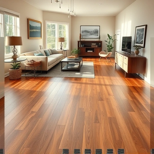 Flooring installation in Florence TX showcasing rich hardwood and elegant tile in a modern living room setting.