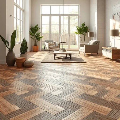 Natural stone tile flooring in Round Rock features earthy tones in a herringbone pattern, enhancing a modern interior.