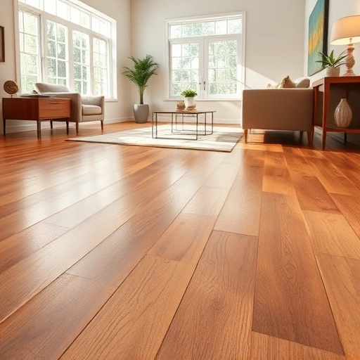 Completed hardwood flooring installation in Hutto TX with rich hues, seamless planks, and modern decor in a spacious room.