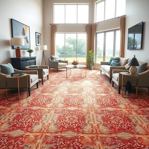 Luxurious carpet installation in modern Hutto TX living space with vibrant colors and intricate patterns, showcasing craftsmanship.