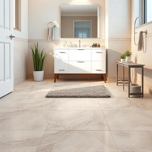 Completed bathroom flooring installation in Round Rock showcasing elegant tile patterns and modern fixtures in a serene space.