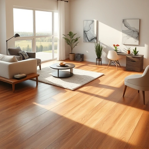 Modern living room in Jonestown TX featuring gleaming hardwood floors, stylish furniture, and natural light ambiance.