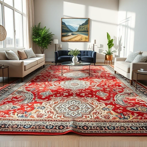 Completed carpet in Del Valle TX with intricate patterns in a stylish, well-lit living room showcasing craftsmanship.