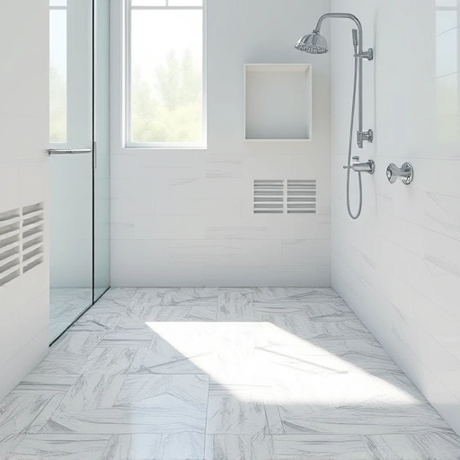 Completed shower floor tile installation in Round Rock featuring sleek ceramic tiles, modern fixtures, and serene colors.