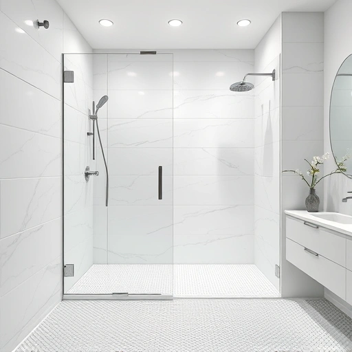 Completed shower waterproofing installation in Round Rock with white tiles, glass enclosure, and modern bathroom fixtures.