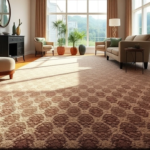 Completed carpet installation in Hornsby Bend TX with intricate patterns, natural light, and elegant decor.