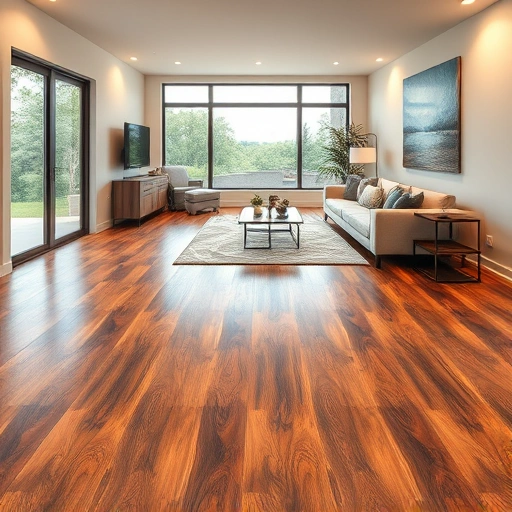 Completed flooring installation in West Lake Hills TX featuring rich hardwood and modern tile in an elegant living room.