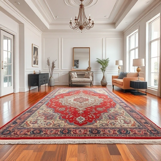 Completed carpet in Georgetown with vibrant designs in an elegant room featuring polished hardwood floors and stylish decor.