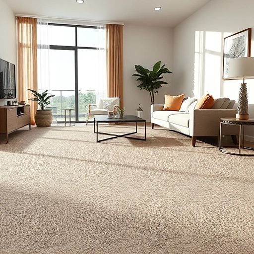 Spacious living room in Jonestown TX featuring plush beige and gray carpet, elegant furnishings, and natural light.