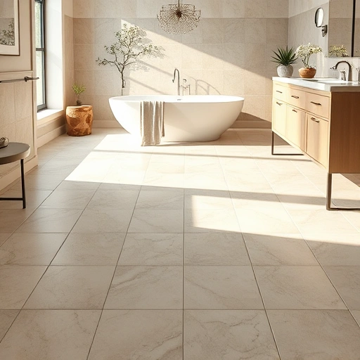 Pristine bathroom floor with newly regrouted tiles in neutral tones, showcasing elegant fixtures and serene decor.
