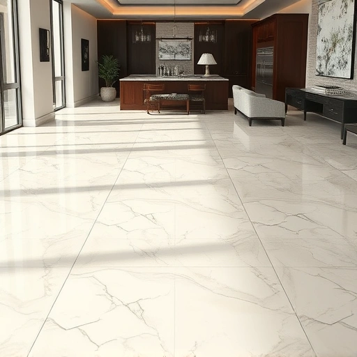 Ceramic tile flooring in Round Rock showcases a seamless arrangement of glossy neutral-toned tiles in a modern space.