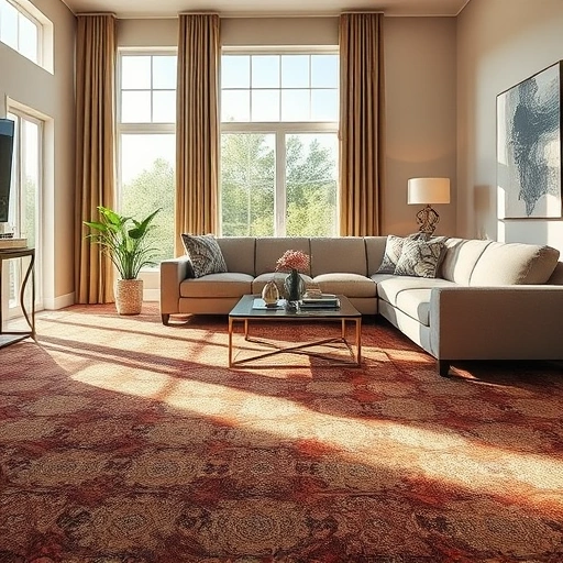 Perfectly installed carpet in a stylish Liberty Hill living room with modern furniture and warm natural light.