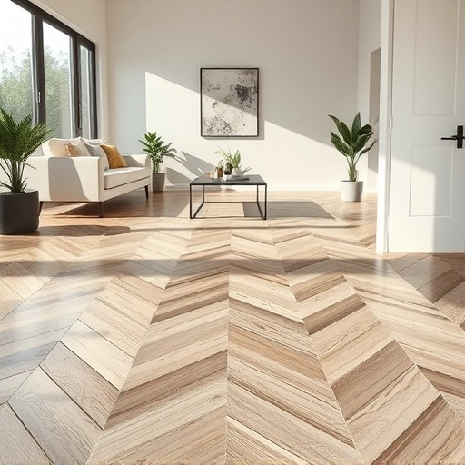 Completed tile floor installation in Round Rock featuring a herringbone pattern in glossy ceramic tiles and modern decor.