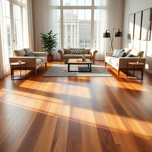 Elegant hardwood flooring installation in Coupland TX with warm tones, minimalistic furniture, and natural lighting.