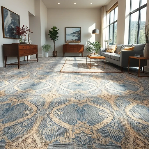 Completed carpet installation in Anderson Mill TX showcasing intricate patterns and rich colors in a modern interior.