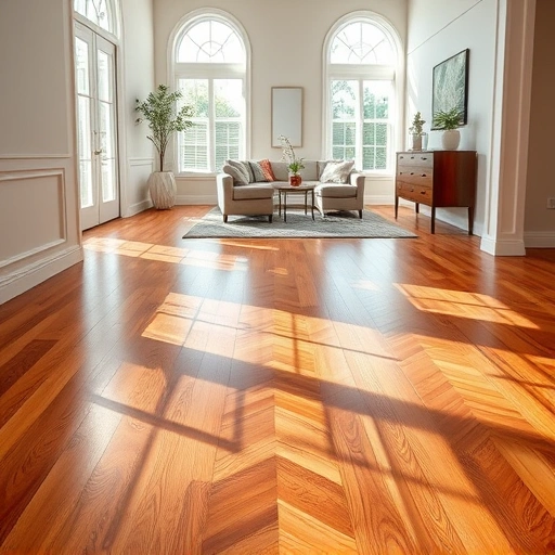 Completed hardwood flooring project in Lakeway TX featuring herringbone pattern and elegant baseboards in a bright space.
