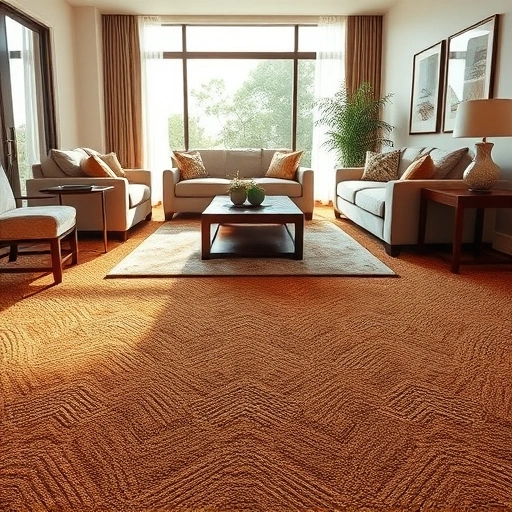 Completed carpet installation in Point Venture TX, featuring warm tones and intricate patterns in a modern living room.