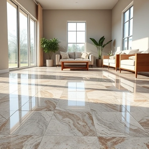 Ceramic tile flooring installation in Round Rock with glossy patterned tiles and minimalist decor in natural light.