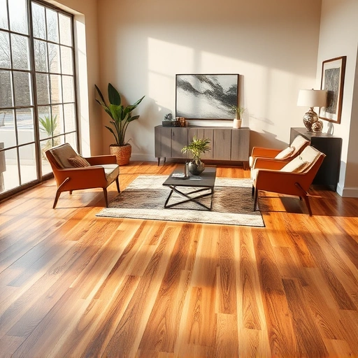Completed flooring installation in Hornsby Bend TX features natural wood and modern tiles with stylish furniture and decor.
