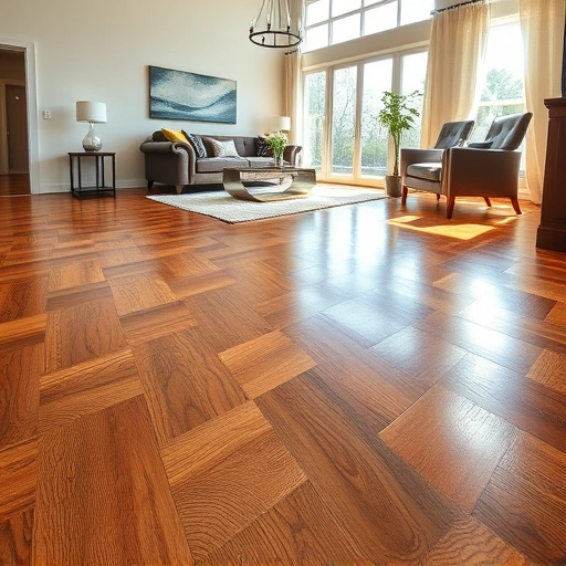 Spacious living room in Manor TX with polished hardwood floors, modern furnishings, and soft natural lighting.