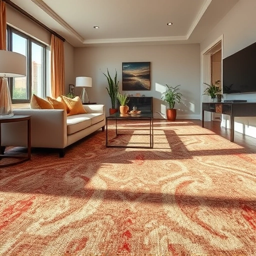 Completed carpet installation in a stylish living room in Georgetown TX with warm earth tones and elegant decor.