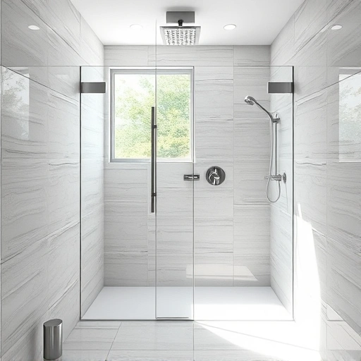 Modern shower waterproofing in Round Rock with sleek gray and white tiles, glass enclosure, and polished chrome fixtures.