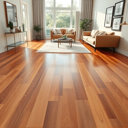 Completed wood flooring installation in Leander TX with rich textures, glossy finish, and elegant decor accents.