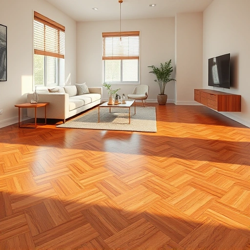 Completed hardwood flooring installation in Point Venture TX featuring a herringbone pattern in a modern living room.