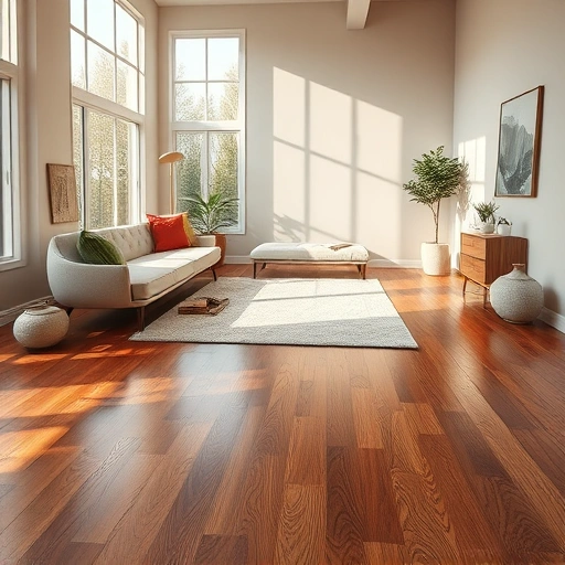 Completed flooring installation in Liberty Hill featuring polished hardwood, modern furnishings, and serene ambiance.