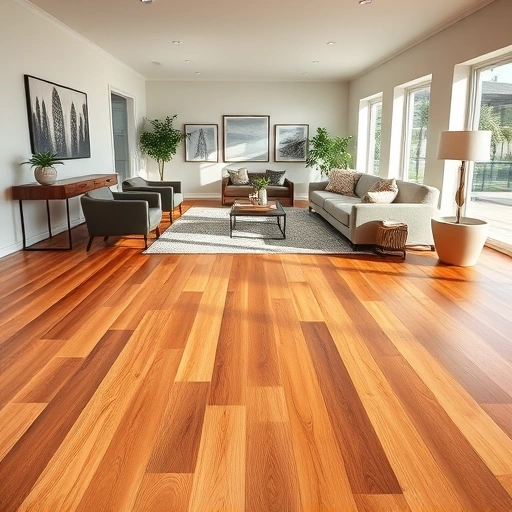 A polished hardwood floor in a stylish Lakeway living room, featuring modern decor and natural light enhancing the space.