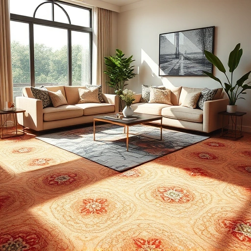 Luxurious living room in Point Venture TX with intricate carpet, modern furniture, and natural light enhancing the space.