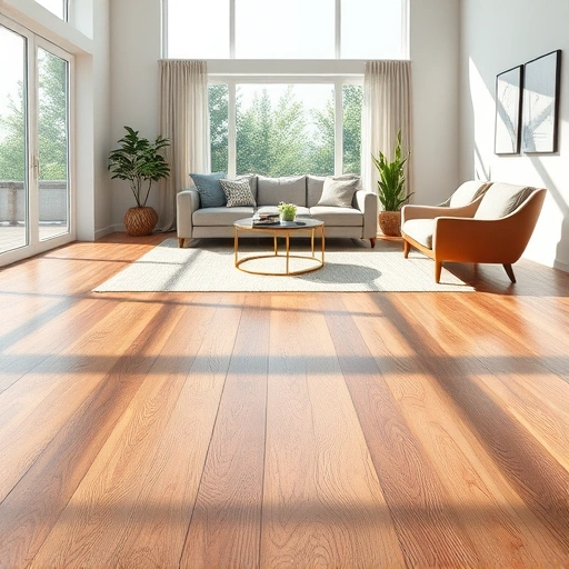 Vinyl SPC flooring shines in a modern living room with natural light, minimalist furniture, and stylish decor.