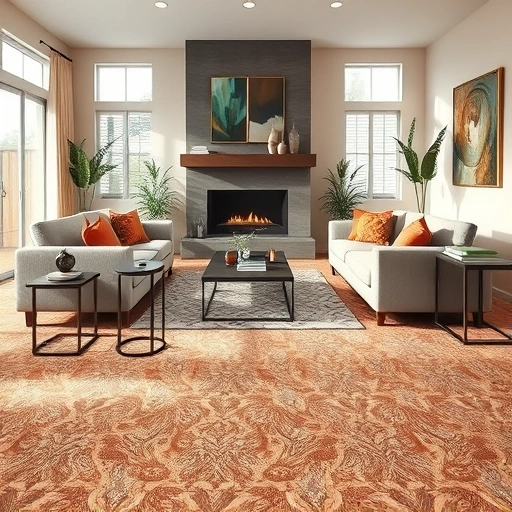 Completed carpet installation in a Thrall TX living room with rich colors, elegant furnishings, and natural light.