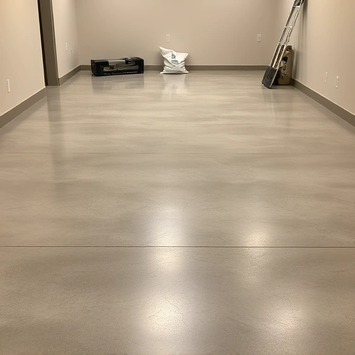 Completed floor leveling project in Round Rock with polished concrete, neutral walls, and organized tools.