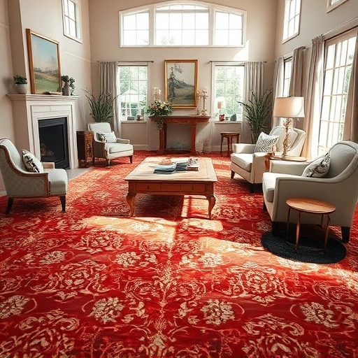 Completed carpet installation in a spacious living room in Windemere TX with intricate patterns and tasteful decor.
