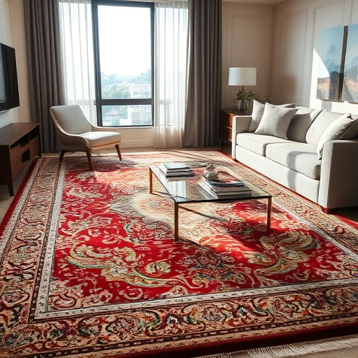 Perfectly completed carpet in Coupland TX with intricate patterns in a stylish modern living room setting.