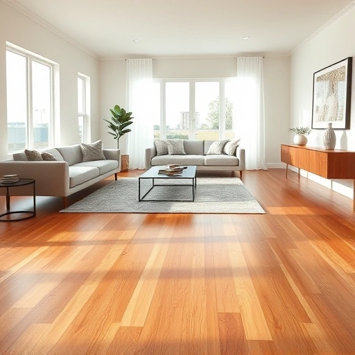 Stunning hardwood flooring installation in a modern living room in Anderson Mill TX with warm tones and natural light.