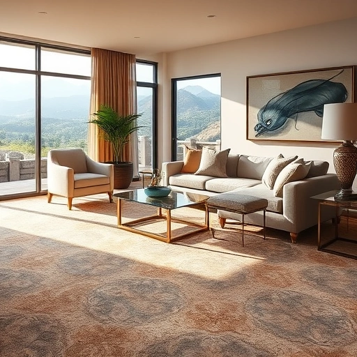 Luxurious living room in The Hills TX with plush carpet, elegant furniture, and scenic views of Texas hills.