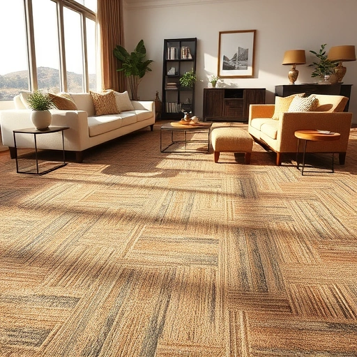 Cozy carpet installation in Leander TX with warm earth tones, textured patterns, and stylish furniture accents.