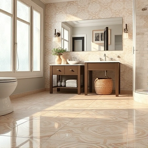 Meticulously restored bathroom floor with glossy ceramic tiles and even grout lines in a modern setting.