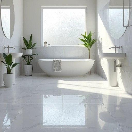 Modern bathroom floor waterproofing in Round Rock with sleek tiles, elegant fixtures, and tranquil color palette.