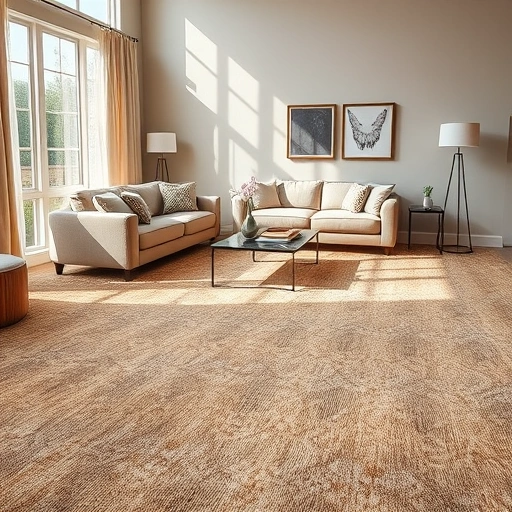 Plush carpet installation in a bright living room in Thrall TX, featuring earthy tones and elegant furnishings.