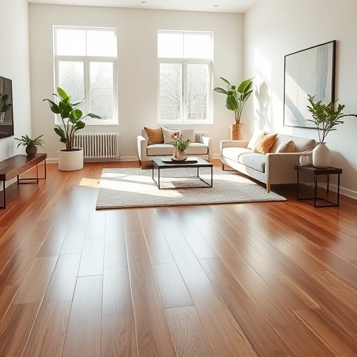 Modern living space in Jollyville TX with sleek hardwood floors, minimalist decor, and natural light.