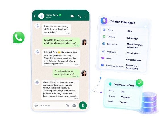 Pipero mencatat data pelanggan dari WhatsApp ke CRM